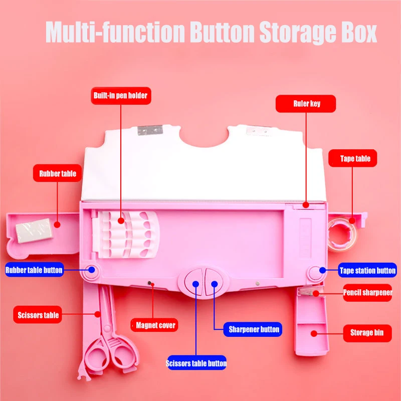 

Plastic Cartoon Fancy Stationery Multi-function Pen Box with Sharpener 2 Layer Double Open Multi-layer Pencil Case Student Gift