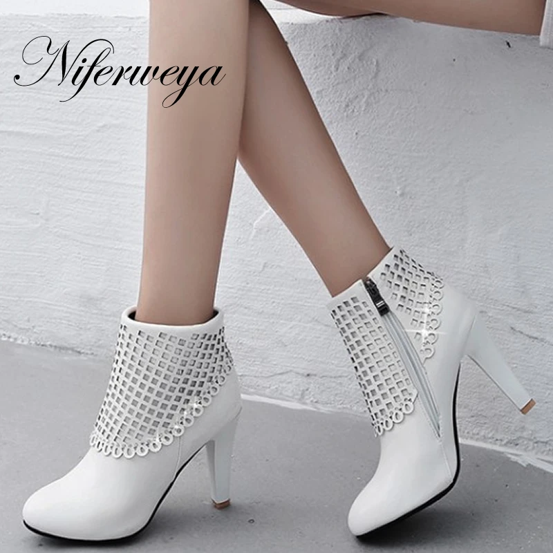 

New winter women shoes Big size 31-48 sexy Pointed Toe thin heel high heels Rhinestone decoration ladies zipper Ankle boots