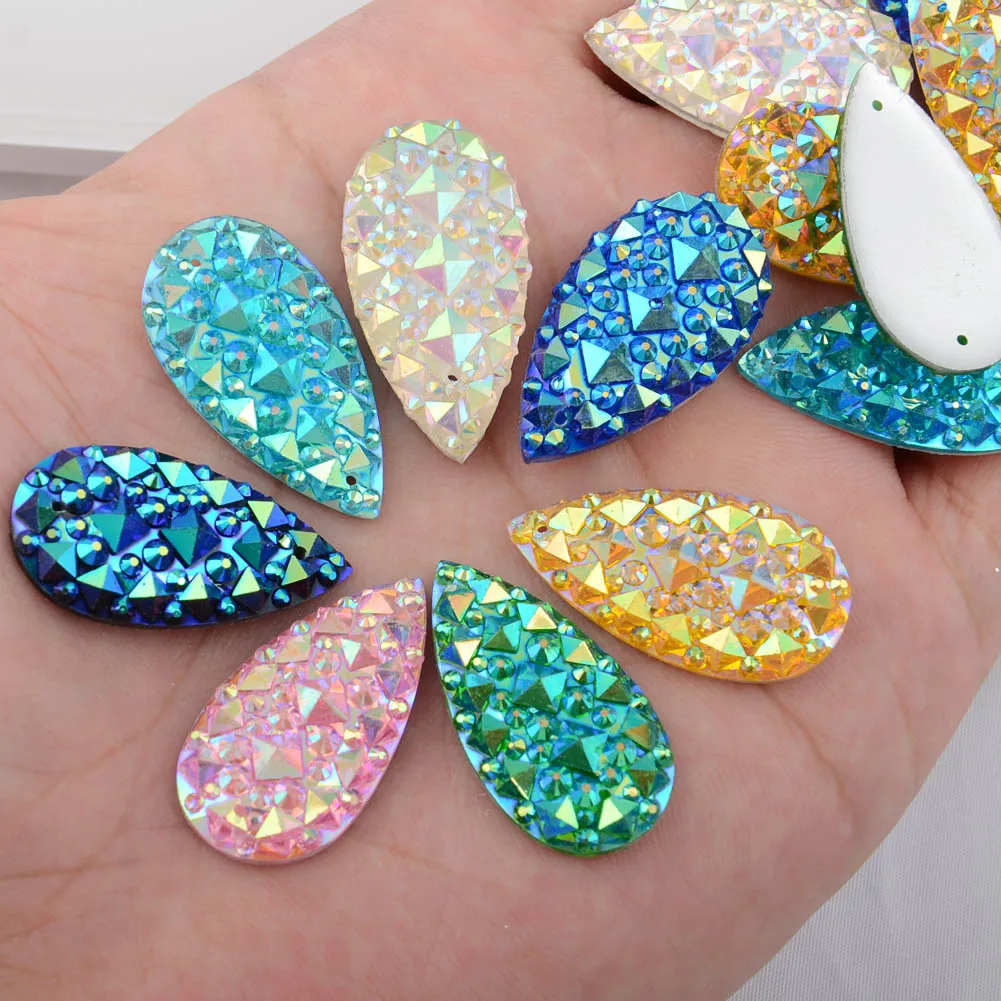 

BOLIAO 10Pcs 16*30mm (0.63*1.18 in) AB Crystal Drop Mix Rhinestones Flatback Resin Sew On Craft/Wedding/Home Decoration DIY