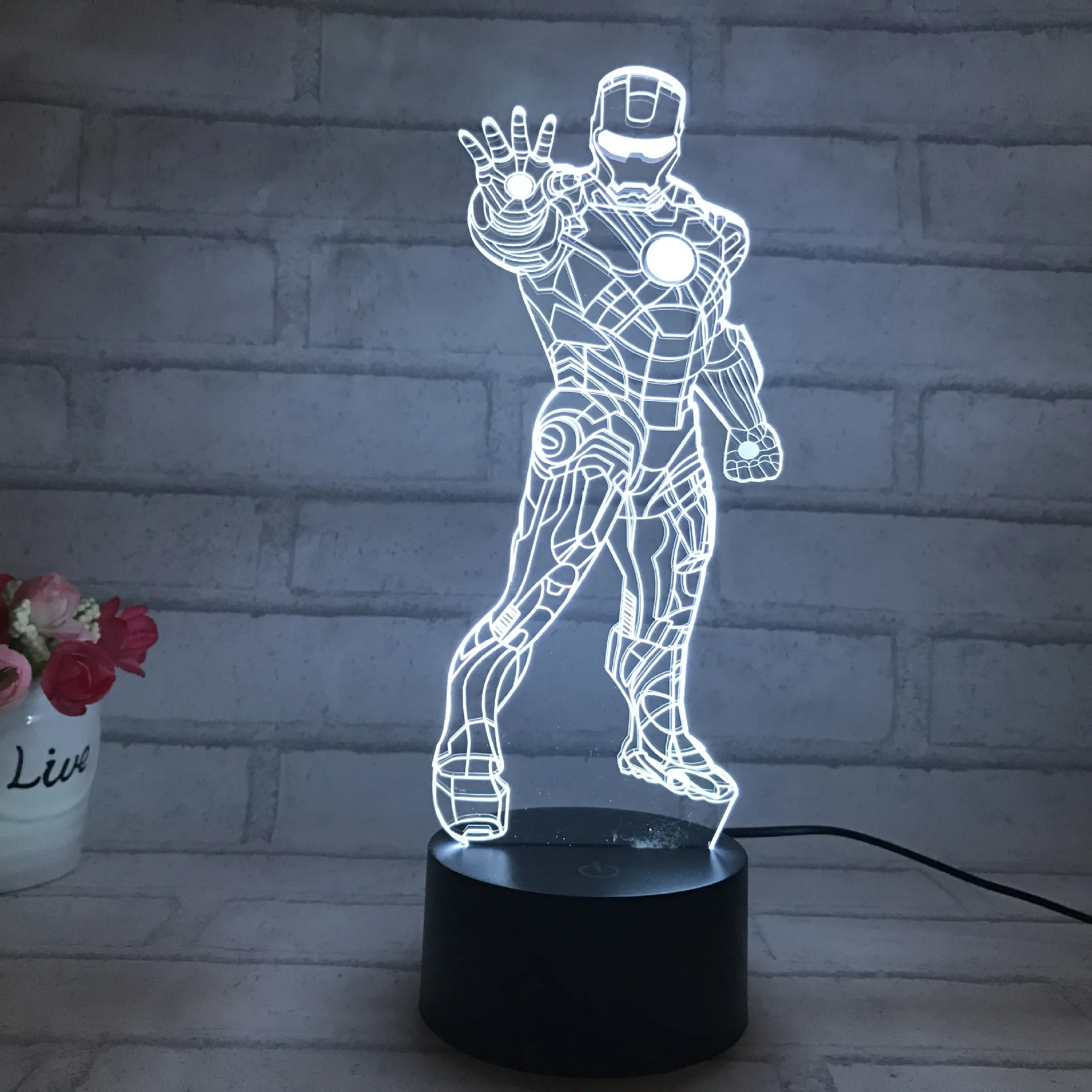 7 Color Stand Iron Man Holograma 3D Lights Luz De LED Lamp Acrylic Visual Light Round Touch Switch Illusion Lampka Night Lights