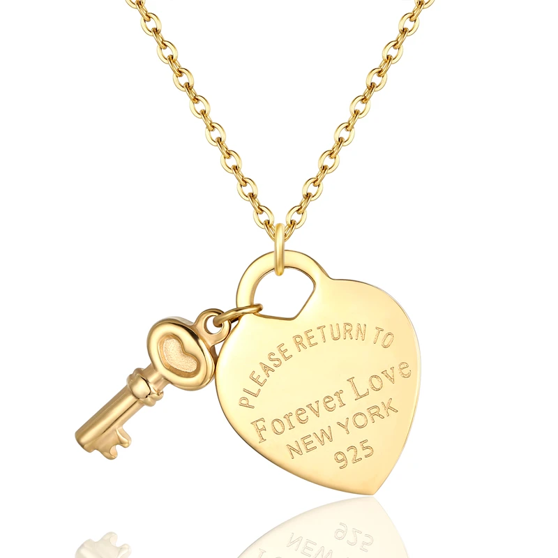 New Arrival Key And Forever Love Big Heart Necklace Pendant Stainless Steel High Quality Gold Colour Jewelry For Women Love Gift Necklace Aliexpress