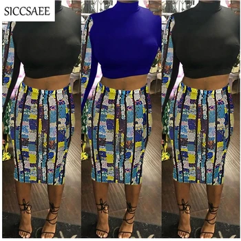 

Turtleneck Crop Top Long Sleeve High Waist Pencil Two Piece Set Tie Dye Printed Bodycon Bandage Dress Midi Sexy Club Wear Fleece