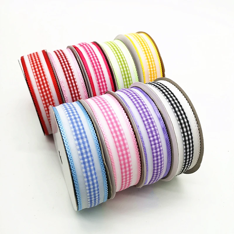 

5 yards 1" 25mm Ribbon Wedding Party Decoration Plaid Organza Ribbon Gift Wrapping Hair Bows DIY Christmas Ribbon