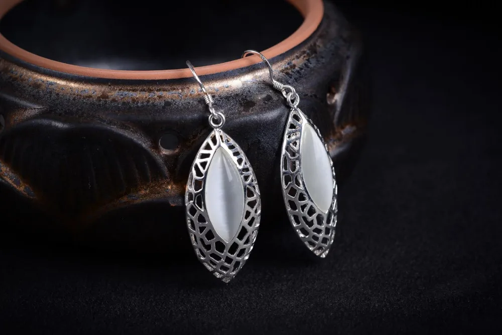 

brinco wedding brincos moda pendientes earring Cat Eye Stone 925 Sterling Silver Hook Teardrop Dangle Earrings