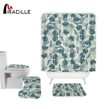 Miracille Green Leaves Shower Curtain Rug Sets Polyester Waterproof Bath Curtains Home Bathroom Decoration Accessories with Hook Miracille Green Leaves Shower Curtain Rug Sets Polyester Waterproof Bath Curtains Home Bathroom Decoration Accessories with Hook