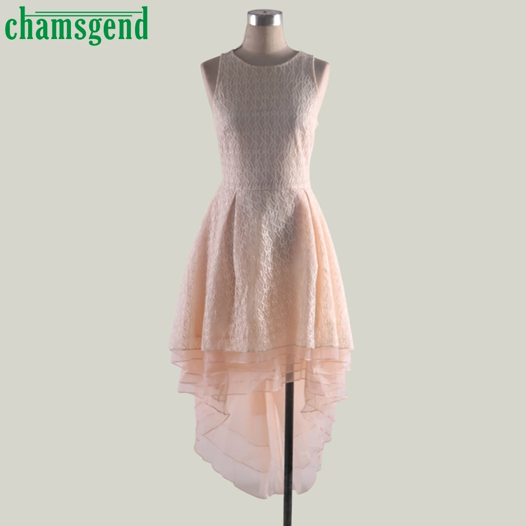

Chamsgend 2019 Fashion Spring Summer Evening Party Dress sleeveless Elegant SlimLace Irregular Dresses Pink Women Tulle Dress #3