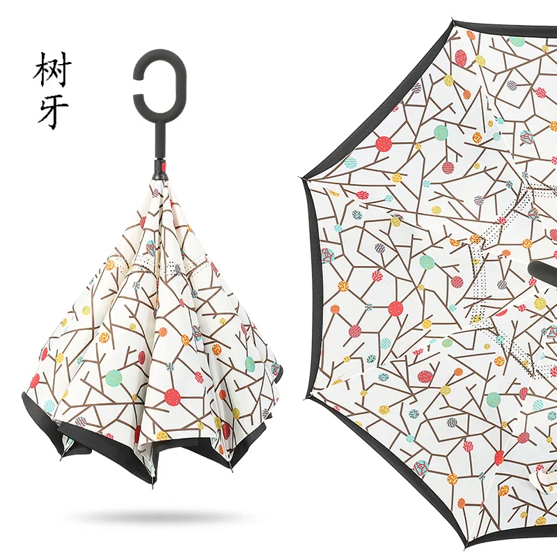 Перевернутый зонтик, двойной слой, солнцезащитный зонтик, для женщин, дождь, обратный, зонты, мужской, guarda, ветрозащитный, автомобильный, обратный зонтик для женщин - Цвет: Tree tooth