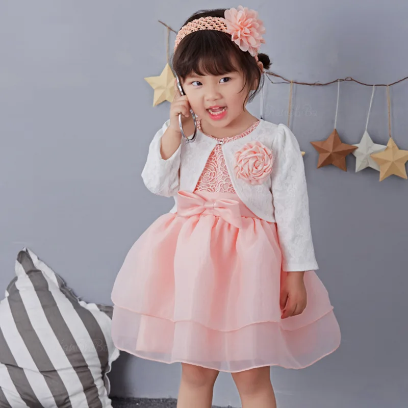 Pink 1 Year Old Baby Girl Dress Princess Wedding Jacket Birthday Formal