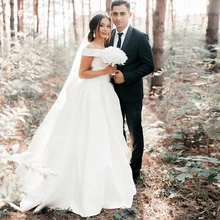 Новое поступление Простые Свадебные платья с открытыми плечами А-силуэт Сатиновые Свадебные платья Vestido De Noiva белое свадебное платье цвета слоновой кости