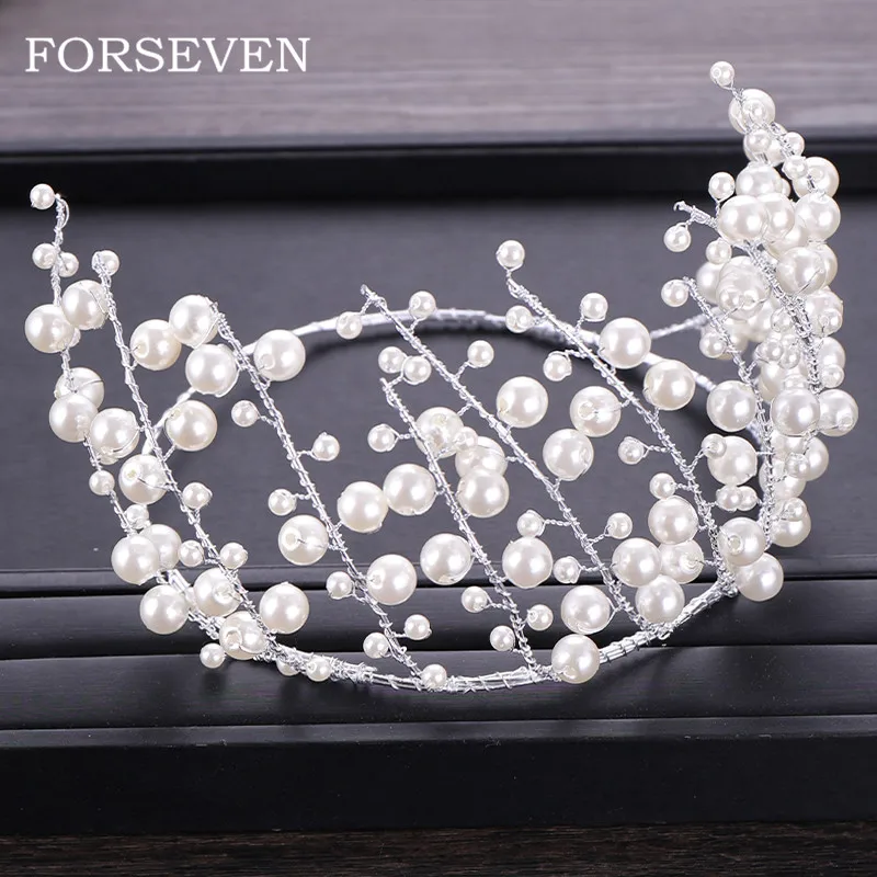 

Pearl Hairband Bride Tiaras Wedding Hair Accessories Pearl Crown Silver Headbands For Bridal Jewelry Women Hoop For Hair