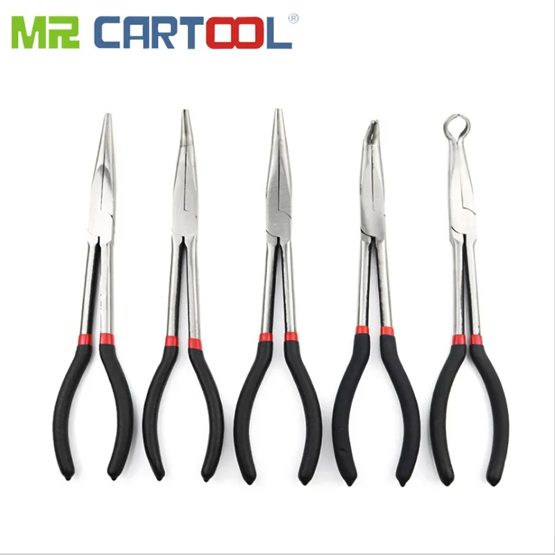 

MR CARTOOL 11'' Long Nose Pliers Set Bent Nose, Hose, Cable Hand Tool Pouch Automotive