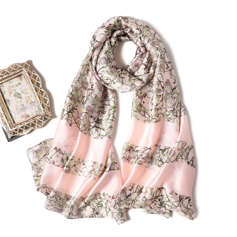 

2019 floral print silk scarves summer lady shawls and wraps long size pashmina for women scarf hijab foulard