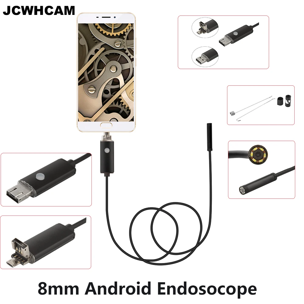 Эндоскоп JCWHCAM эндоскоп 8 мм 1 м 2 5 USB Android камера для проверки телефона OTG Бороскоп HD