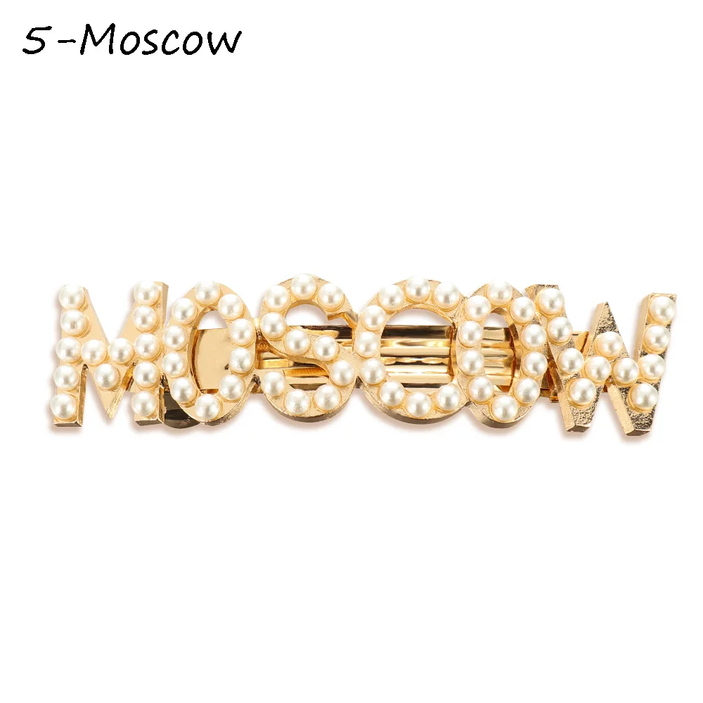 Crystal Imitation Pearl Hair Clips Women Fashion Pearls Hair Clips Barrettes Letters Hairpin Hair Accessories Crystal Hairpins - Цвет: 5-Moscow