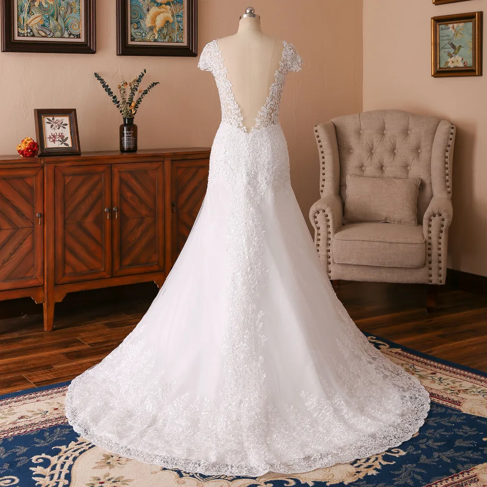 Lover Kiss Vestido de noiva кружевное, с коротким рукавом свадебное платье со шлейфом жемчуг свадьбы свадебные платья для плюс Размеры Для женщин