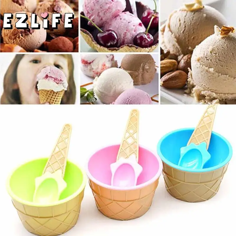 Buy New Children's Plastic Ice Cream Bowls Spoons Set