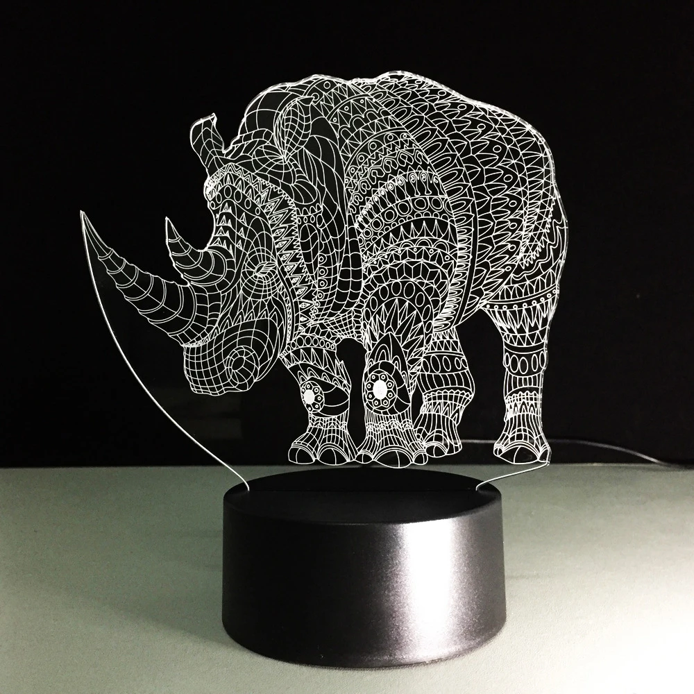 7 цветов 3D подарки для детей светодиодный носорога Форма Ночник настольный светильник коснитесь кнопки USB Lampara для сна светильники Декор