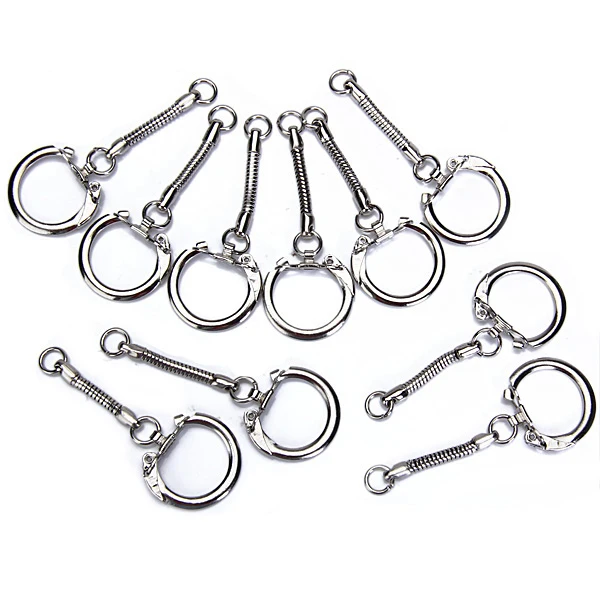 10pcs Silver Metal  Chain W. Clasp Key Ring Keychain Keyring Bag Charm Crafts Supplies