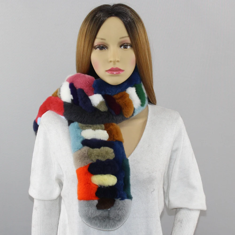 Women Genuine Rex Rabbit Fur Scarves Winter Warm 100%natural rabbit Fur scarf Fashion Females Real Fur Neckerchiefs