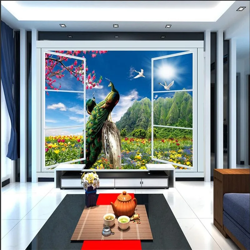 Wall-Panel-3d-Wallpaper-Peacock-Scenery-Outside-Photography-Background-Modern-Mural-for-Living-Room-Large-Painting (1)