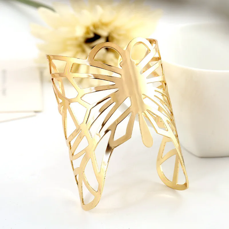 LZHLQ металлический позолоченный полый милый браслет бабочка женский широкий Браслет-манжета геометрический необычный браслет трендовый браслет аксессуары