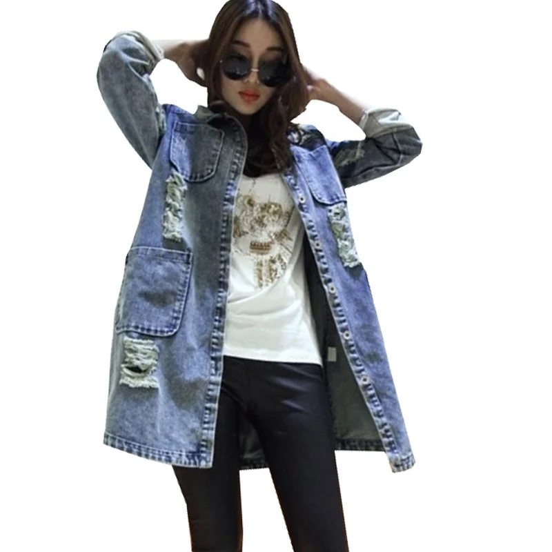 Women 2016 Autumn Spring Outerwear Coat Casual Loose Denim