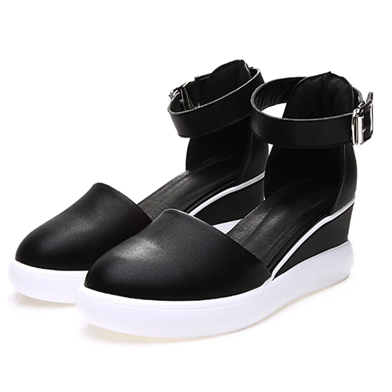 DRKANOL New Women Wedge Platform Sandals Black White Gladiator Sandals Women High Heels Summer Women Sandals Ladies Casual Shoes
