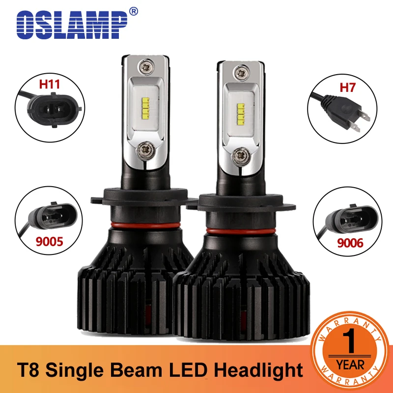 Oslamp T8 светодиодный налобный светильник H7 H11 9005 9006 Однолучевые чипы 60 Вт 6500 лм к Автомобильный светодиодный налобный фонарь светодиодный светильник лампа головной светильник s