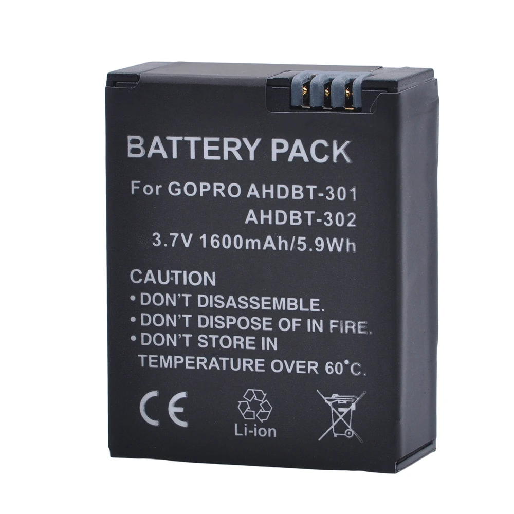 2 шт. аккумулятор Go Pro HERO 3 1600 мАч + для AHDBT 301 GoPro HERO3 аксессуары AHDBT301 AHDBT302|ahdbt-301 battery|hero