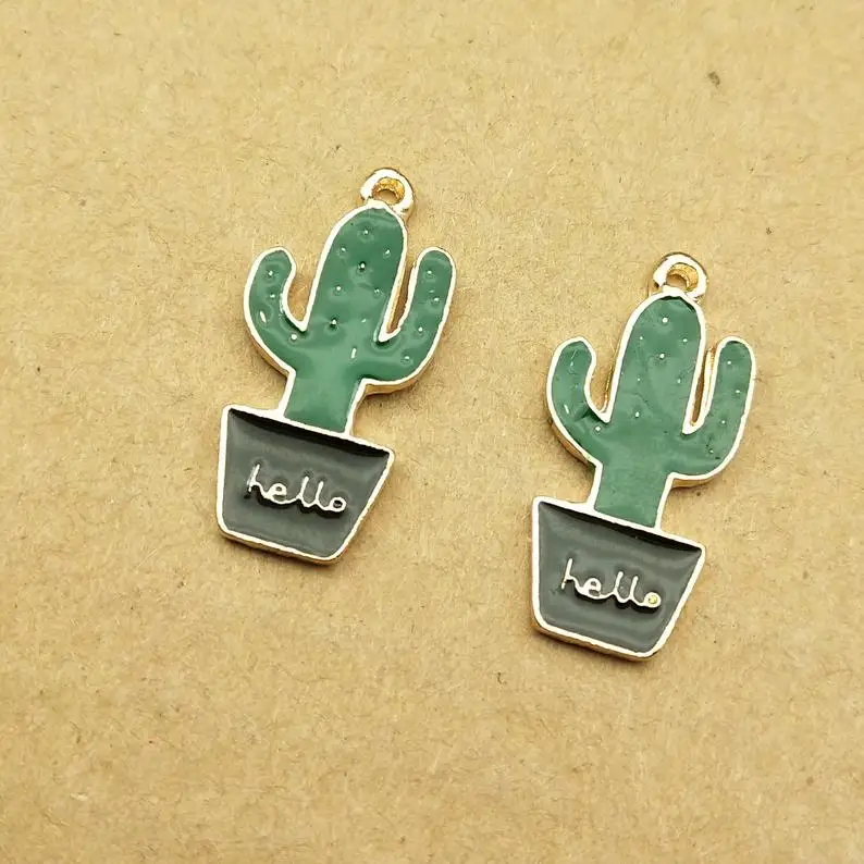 

10pcs 13x26mm enamel cactus charm for jewelry making earring pendant plant charm fashion charm