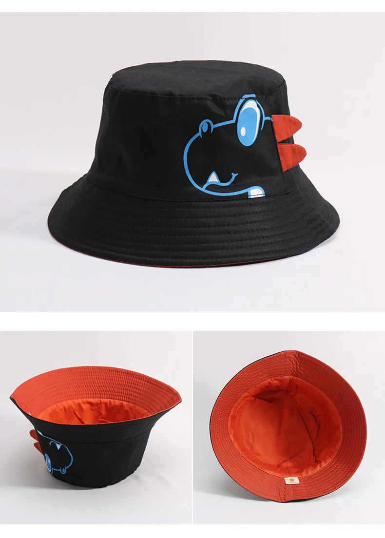 Dinosaur Baby Hat Cotton Double-sided Bucket Hat Baby Spring Autumn Cap Kids Hats Toddler Baby Accessories 1PC