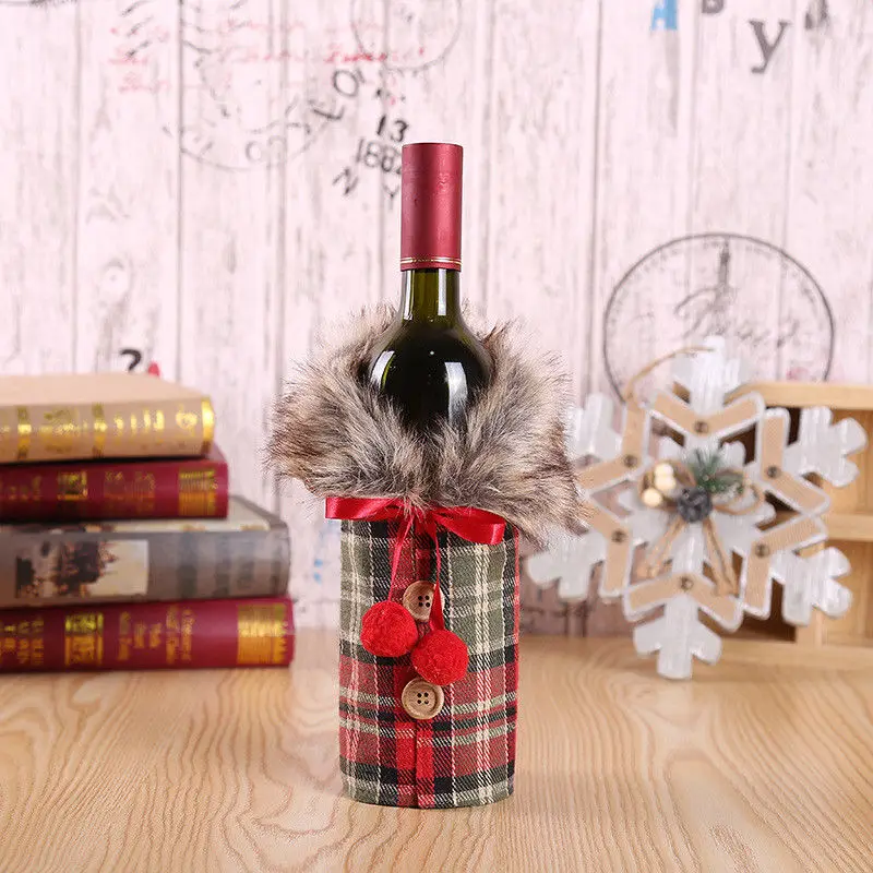 AU сток рождественские винные бутылки крышка одевают рождественские вечерние в клетку декор стола - Цвет: A