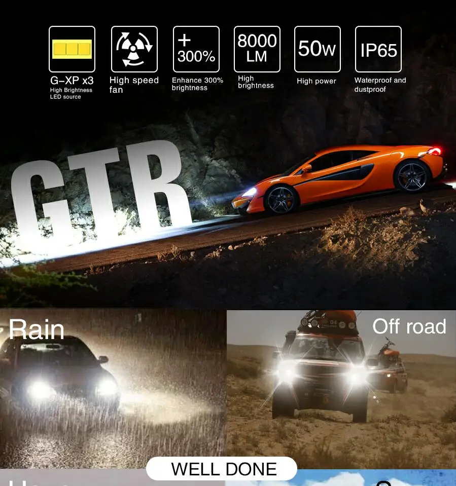 1 комплект H8 H9 H11 H16JP G XP x3 GTR светодиодные фары H4 9003 H7 9005 9006 HB3/HB4 9012 HIR2 туро вентилятор