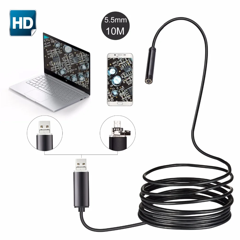 

2-IN-1 5.5mm 10m USB Android Endoscope Inspection Tube Snake Mini Endoscopio Camera OTG IP67 Waterproof Android Endoskop