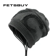 [FETSBUY] Мужская и женская шапка, осенне-зимняя модная шерстяная шапка с буквенным принтом, шапки, женские облегающие шапки из плотного бархата, Gorros 18013