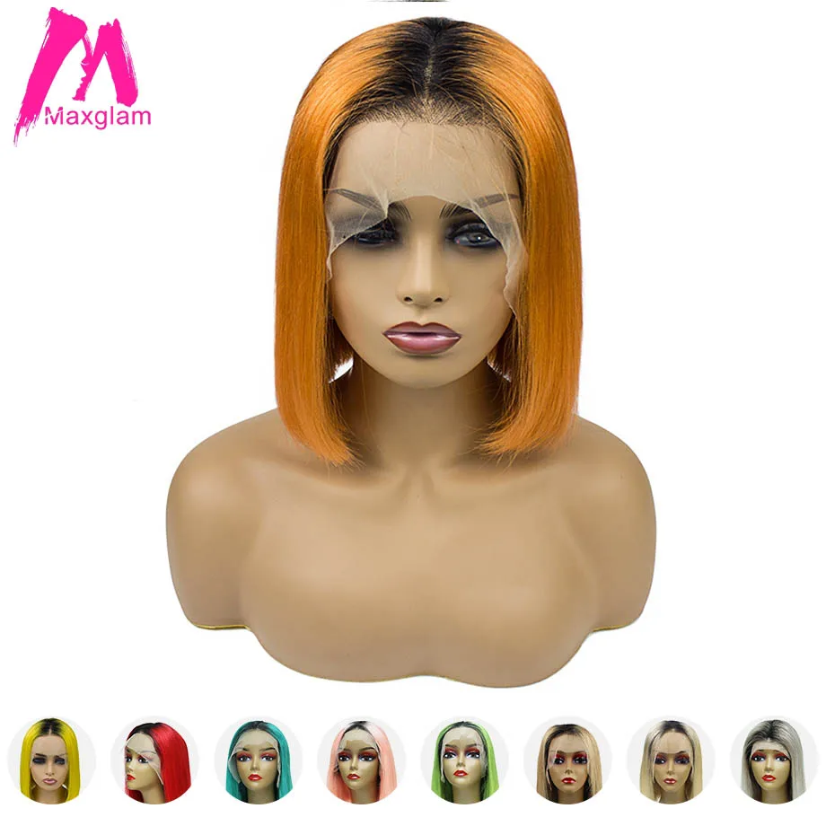 Maxglam короткие парики из натуральных волос на кружеве Bob блонд 613 Омбре желтый