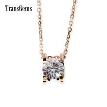 TransGems 1 Carat Lab Grown Moissanite Diamond Solitaire Pendant Necklace Solid 18K Yellow Gold Necklace for Women