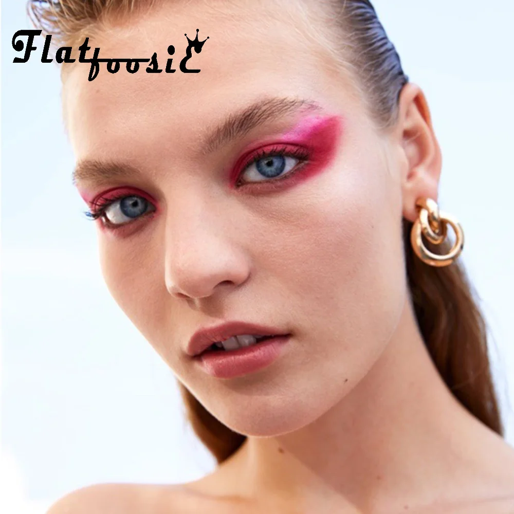 

Flatfoosie Gold Color Circle Stud Earrings For Women 2018 Fashion Big Geometric Hollow Rond Punk Party Statement Earring Jewelry