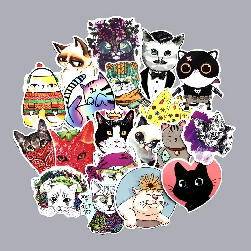50 Pieces Lot Graffiti Autocollant Chat Dessin Anime Autocollants Scrapbooking Guitare Enfant Bagages Ordinateur Portable Etanche Skateboard Enfants Autocollants Aliexpress