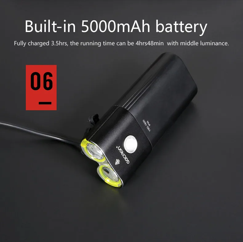 Excellent GACIRON Bike Front Headlight Cycling Bicycle Rechargeable Flashlight IPX6 Waterproof 5000mAh 1600Lumen LED Lamp Bike Accessories 5