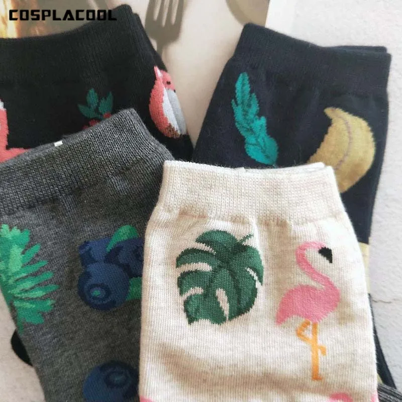 

[COSPLACOOL]Japanese Harajuku Cute Flamingos Socks Women Kawaii Animals Fruit Pattern Socks Novelty Plant Funny Calcetines Mujer