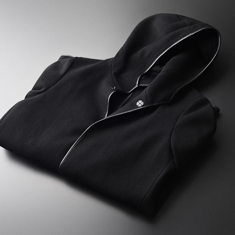 Minglu шерстяной мужской Тренч средней длины, осенние и зимние мужские куртки и пальто с капюшоном, роскошная черная приталенная брендовая мужская одежда 4XL