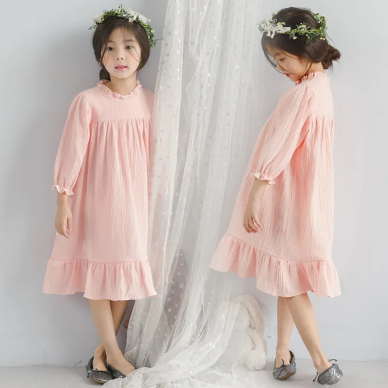 

Girl Long Sleeve Dress Children Spring Cotton Dress Vintage Loose Shirt Dresses High Quality Kids Blouse Autumn Clothes CA586