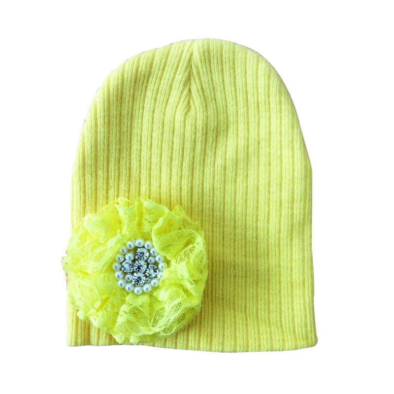 Детская зимняя шапка, вязаная крючком Детская шапка, Цветочная шапка для маленьких девочек, детская шапочка, шапки для девочек - Цвет: Цвет: желтый