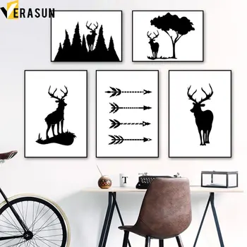 

Black White Dear Tree Forest Arrow Wall Art Canvas Painting Nordic Posters And Prints Nursery Wall Pictures Baby Kids Room Decor