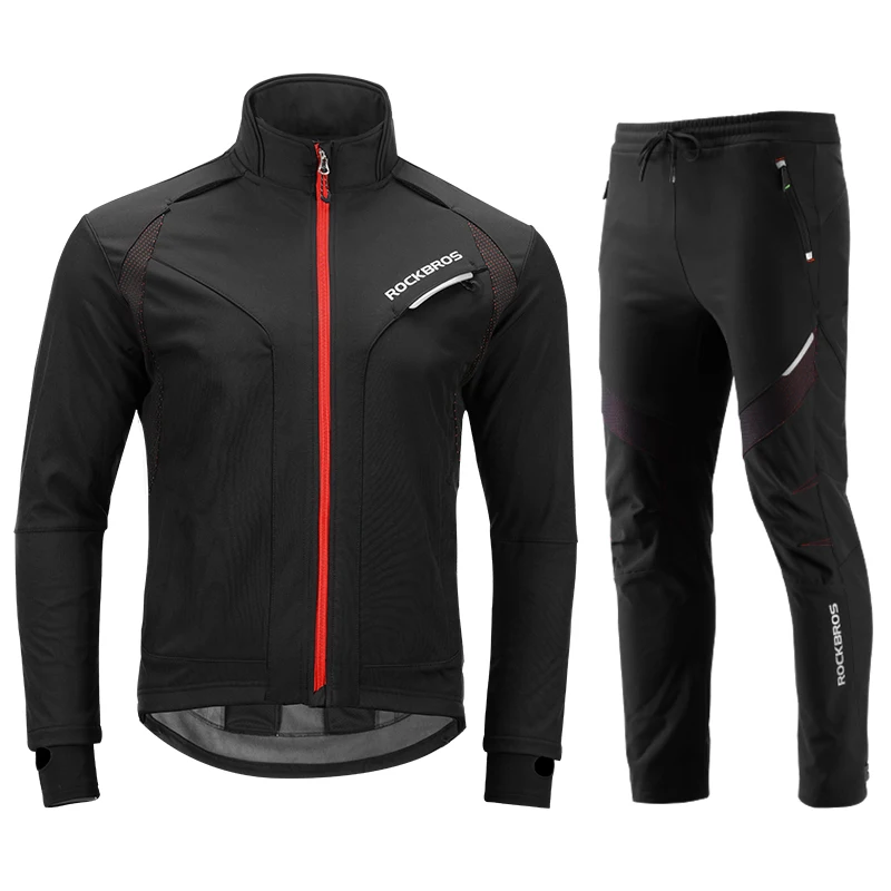ROCKBROS Cycling Jacket Set Long Sleeve Sportswear Cycling Clothings Winter Fleece Thermal Reflective Bike Bicycle Jackets