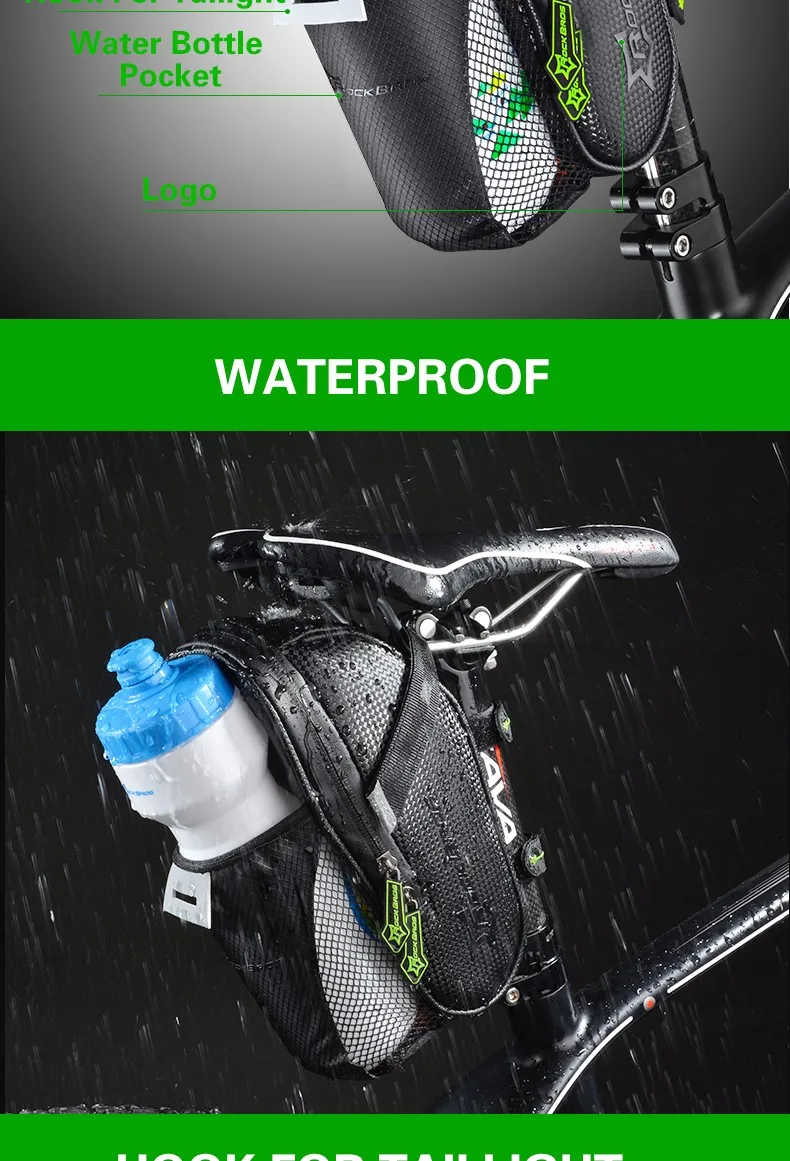 ROCKBROS, сумка для горного велосипеда, водонепроницаемая, с карманом для бутылки, светоотражающий, безопасный, для езды на велосипеде, для хранения, для заднего велосипеда