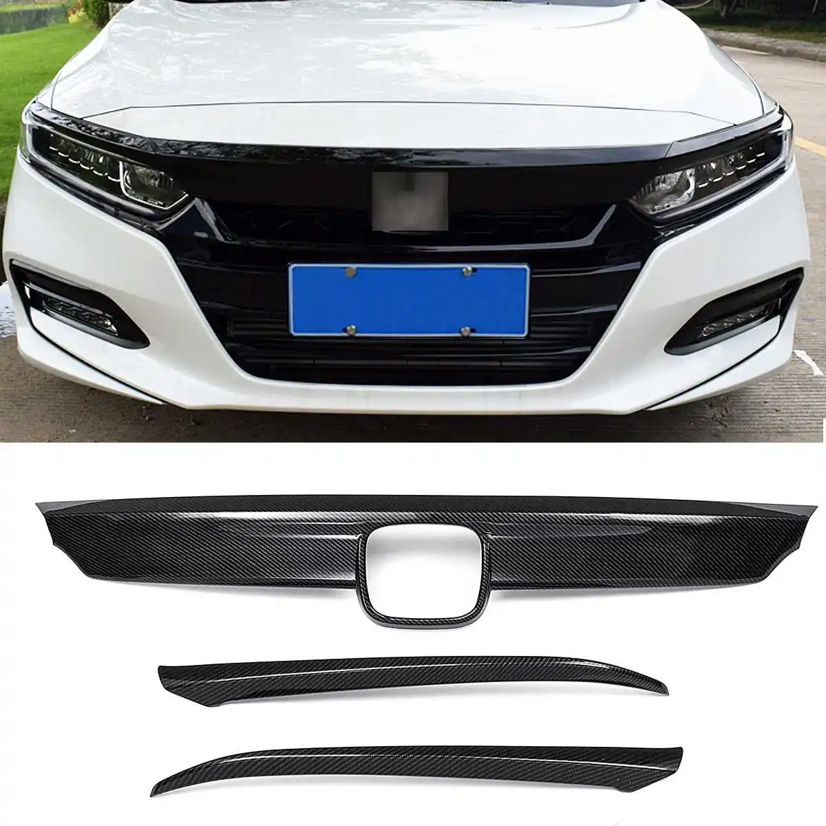 

Carbon Fiber Lines Front Grille Cover Hood Lip Moulding Trims for Honda for Accord 2018 Car Stickers Styling ABS