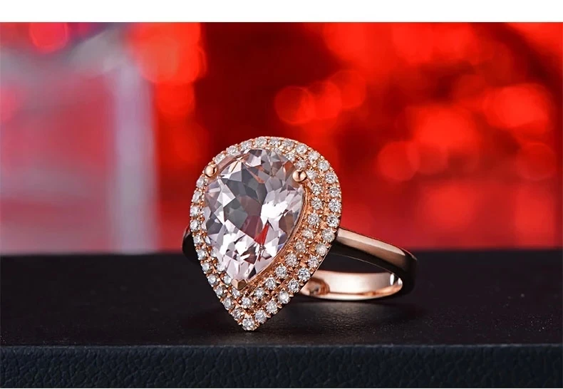 CaiMao 18KT/750 Rose Gold 2.56 ct Natural Morganite & 0.31 ct Round Cut Diamond Engagement Gemstone Ring Jewelry