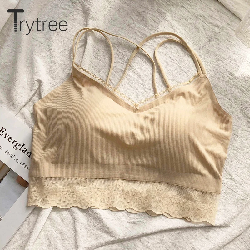 Trytree Майки Топы из модала Женские повседневные топы жилет короткие кружевные